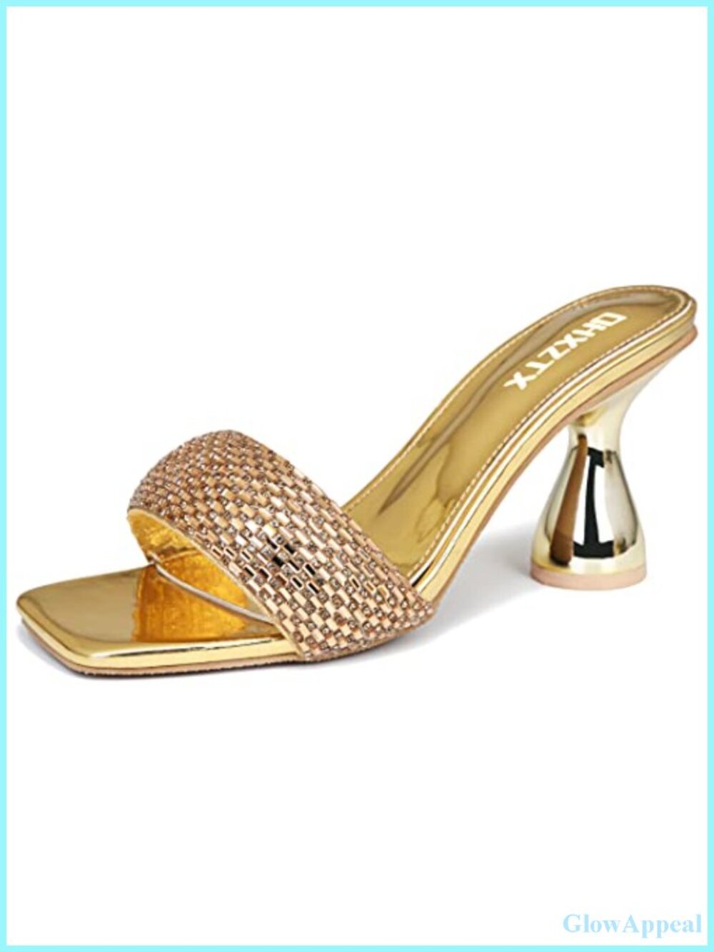 Rhinestone Kitten Heel Mules Square Open Toe Slides